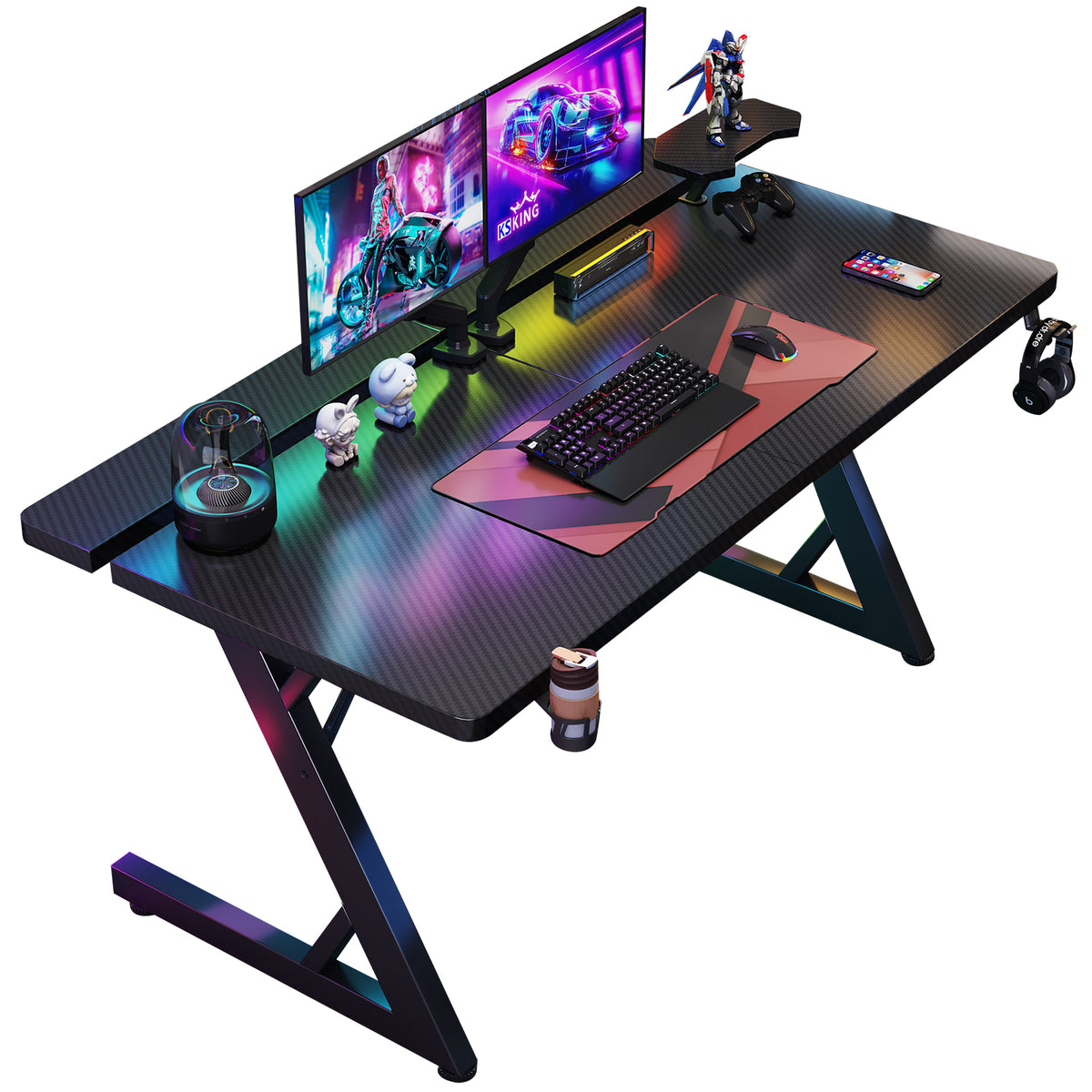 AERLIX ゲーミングデスク120cm｜奥行75cmで広々使える・モニターアーム専用設計・収納3点セット